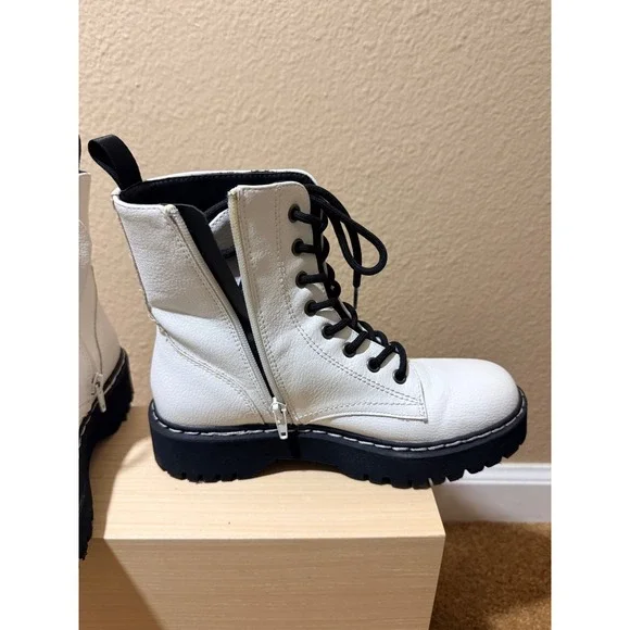Sincerely Jules White Combat Boots Chunky Lug Sole Platform Vegan Side Zip sz 7 - Picture 5 of 7